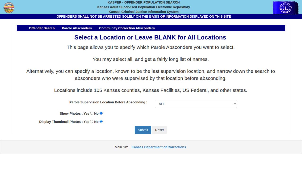 KDOC parole absconder search fields
